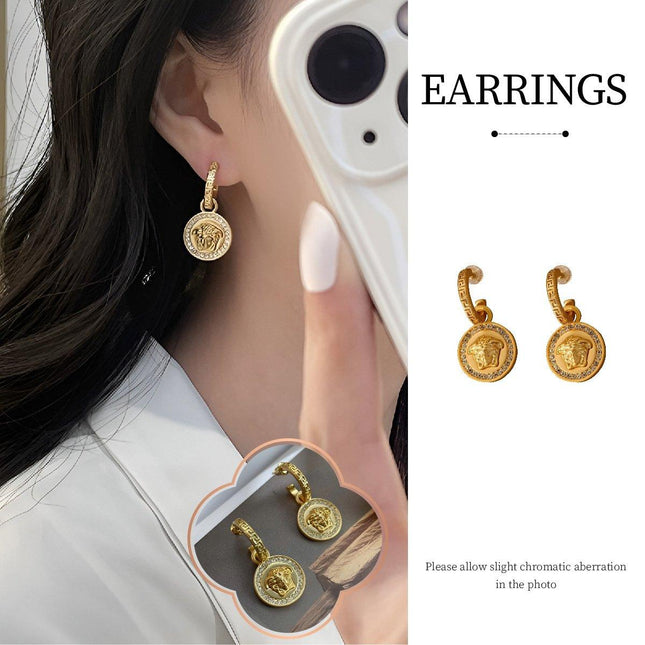 Vintage Medusa Portrait Round Earrings Elegant Fashion Jewelry for Women Gift