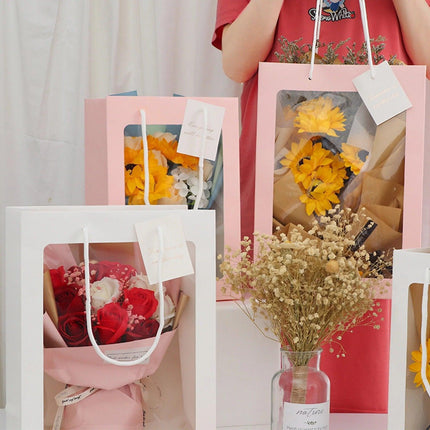 50PCS Flower Bouquet Tote Wedding Favor Bag Bride Tote Clear Gift Bags Handbag White - Aimall