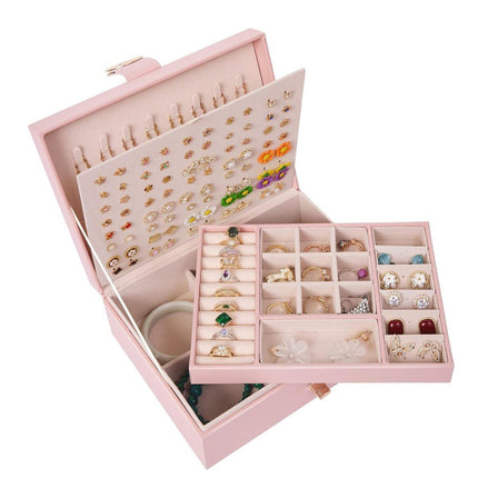 Large Pink Jewellery Box Double Layer Storage Case Organiser for Accessories