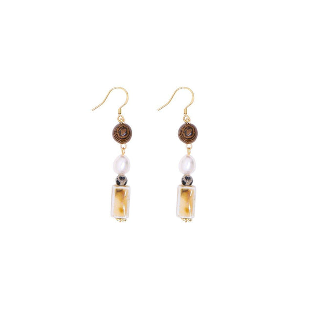 Ceramic Round Cake Earrings Wooden Bead Design Lightweight Jewellery for Women