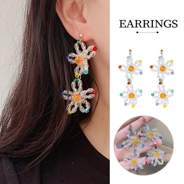 Beaded Flower Long Fringe Earrings Fashion Stud Jewellery for Women Gifts