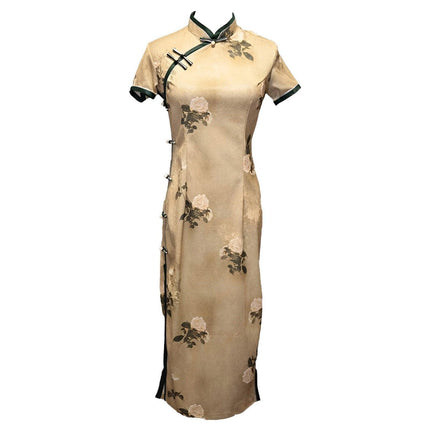 Retro Chinese Style Yellow Jacquard Cheongsam Short Sleeve Improved Young Style