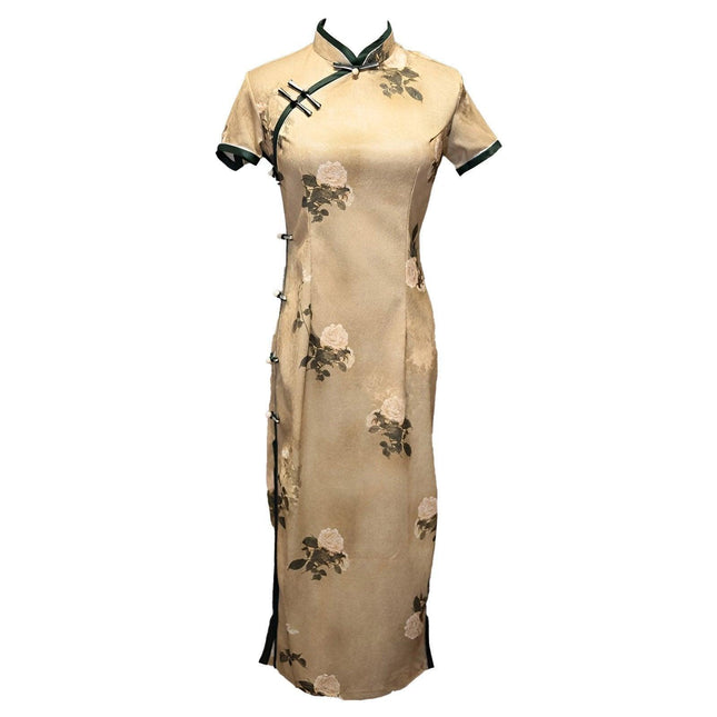 Retro Chinese Style Yellow Jacquard Cheongsam Short Sleeve Improved Young Style