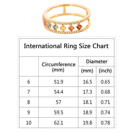 Rainbow Gold Ring Women Fashion Colorful Band Jewelry Gift 6-10 Sizes Ring
