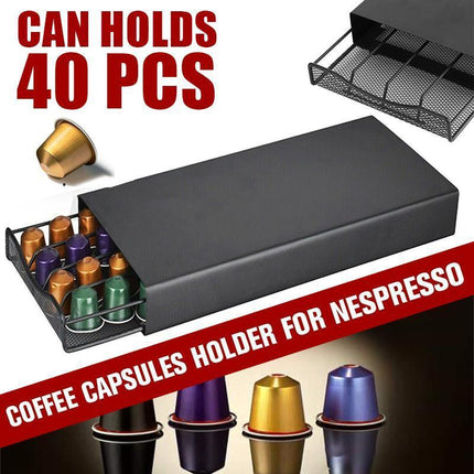 40 Coffee Capsules Pod Holder Drawer Rack Storage Organizer Stand for Nespresso - Aimall