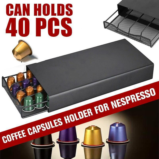 40 Coffee Capsules Pod Holder Drawer Rack Storage Organizer Stand for Nespresso - Aimall