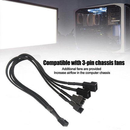 3 Pin Fan Splitter Cable 1 to 4 Ways Extension Power Sleeved Y Cable Case Coolin - Aimall