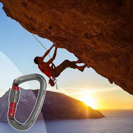 25KN Screwgate Locking Rock Climbing Carabiner Clip Aluminum D Ring Hook Buckle - Aimall