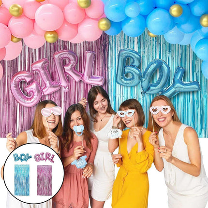 4PCS Gender Reveal Balloons and Silk Curtain Party Decor Boy Girl Theme Supplies