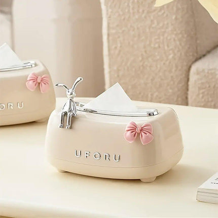 Rabbit Tissue Box Dispenser Napkin Paper Storage Holder Spring Lifting Paper Box