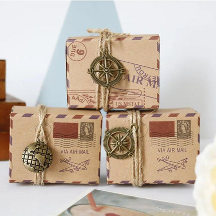 50PCS Vintage Kraft Paper Candy Boxes Wedding Creative Chocolate Packaging Box