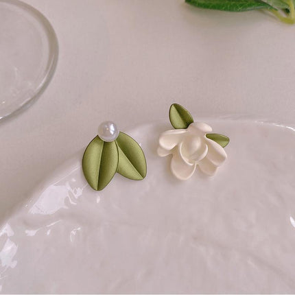 Green 925 Silver Needle Summer Sweet Flower Cluster Asymmetry Earrings Stud Gift - Aimall