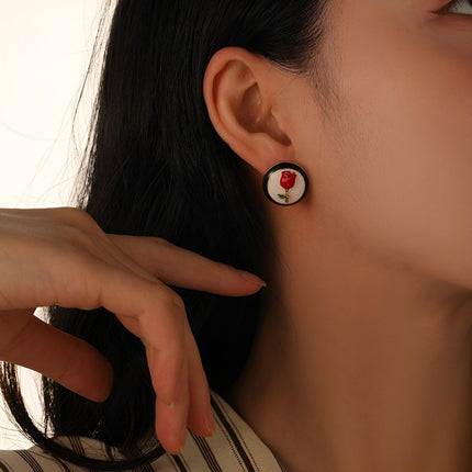 Vintage Rose Flower Stud Earrings for Women Elegant Floral Earrings Jewelry Gift