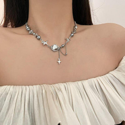 Moonstone Pendant Necklace Cool Tone Clavicle Chain for Women Girls Jewelry Gift - Aimall