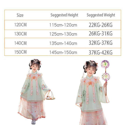 Girl Hanfu Dress Embroidered Floral Tang Suit Chinese Traditional Princess Sweet - Aimall