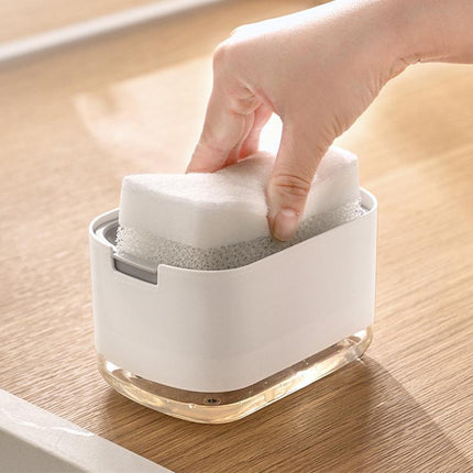 2in1 Soap Dispenser Pump Sponge Holder Countertop Dishwashing Liquid Container - Aimall