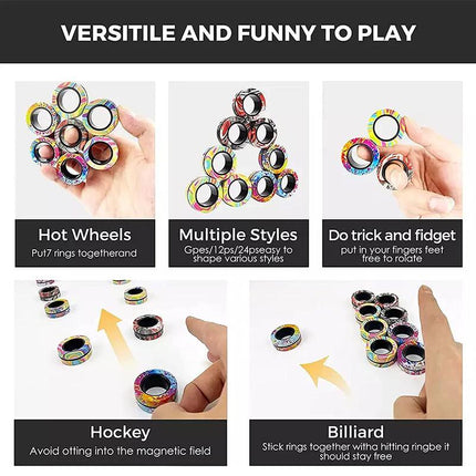 Magnetic Ring Finger Spinner Rainbow Fidget Sensory Autism Anxiety ADHD Stress - Aimall