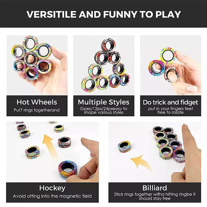 Magnet Finger Rings Magnetic Ring Finger Spinner Rainbow Fidget Sensory Autism Anxiety ADH ...