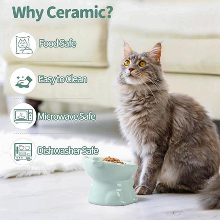 Ceramic Cat Bowl Cute Tall Raised Cat Food Bowl for Pets Eating Comfortably