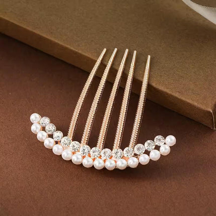 Rhinestone Pearl Hair Comb Golden Temperament Ornament Hair Comb Temperament - Aimall