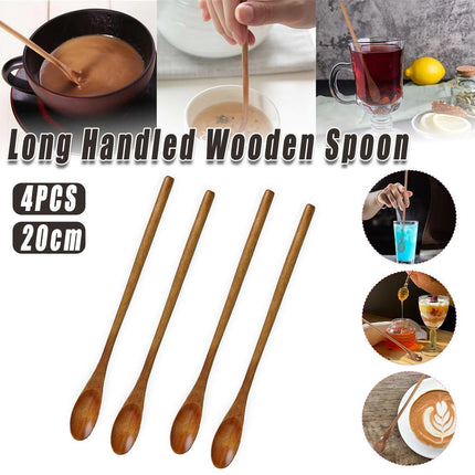 4PCS 20CM Japanese Wooden Long Handle Stirring Spoon Small Honey Spoon Tableware