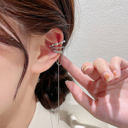 Silver Tassel Earrings Without Piercing Ear Bone Clips for Women Fashion Jewelry