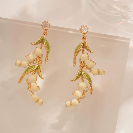 Vintage Bell Orchid Flower Long Earrings Elegant Dangle Earrings Women Jewelry