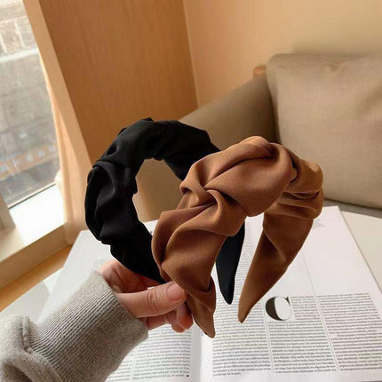 Women Fashionable Vintage Ruffled Wide Edge Solid Colour Hair Band Hoop Headband - Aimall