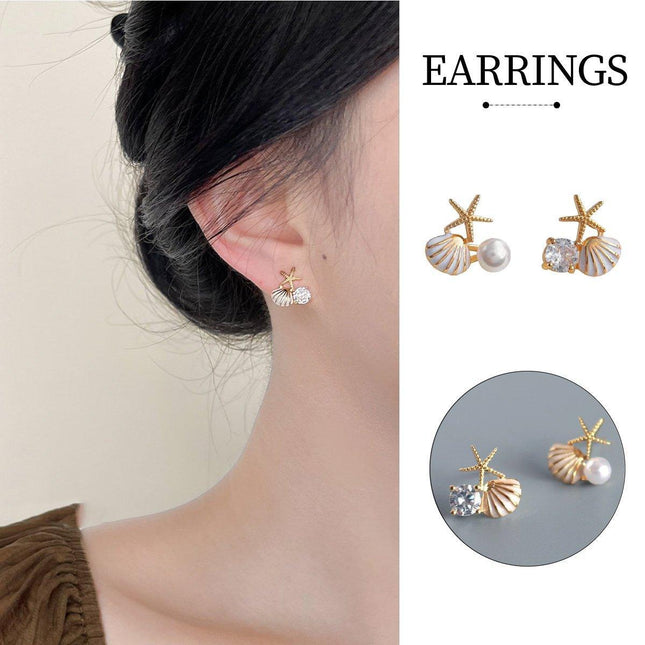 Asymmetrical Starfish Stud Earrings for Women Unique Fashion Jewelry Gift Set