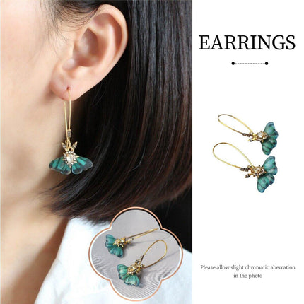 Fashion Vintage Green Fluttering Butterfly Earrings Elegant Jewelry for Women