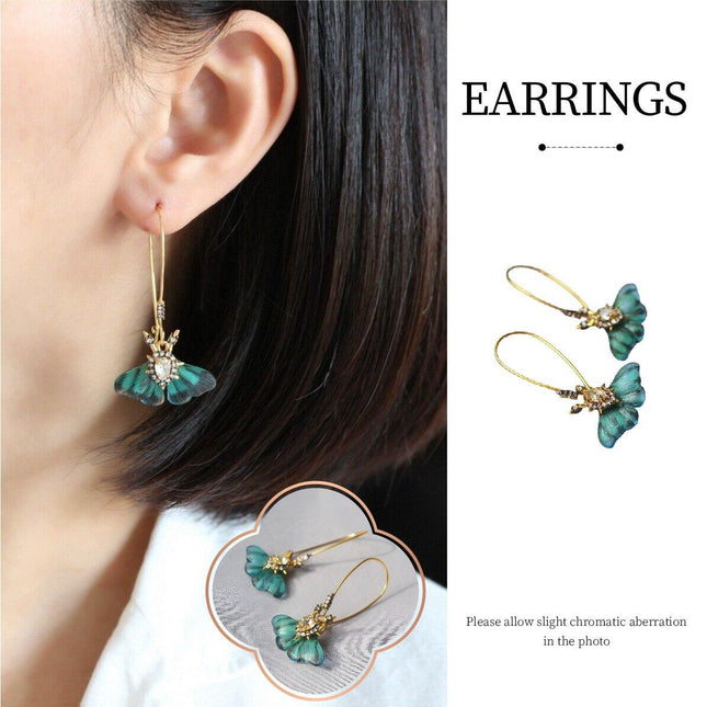 Fashion Vintage Green Fluttering Butterfly Earrings Elegant Jewelry for Women