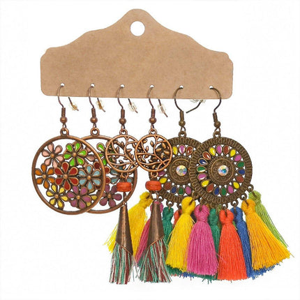 3Set Pairs Bohemian Style Earrings Retro Ethnic Fashionable Romantic Su Earrings