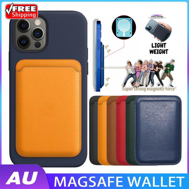 Magnetic Card Holder For Magsafe iPhone 14 13 Pro Max Leather Wallet Card Pocket - Aimall