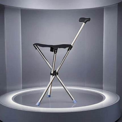Stainless Steel Walking Stick with Seat Folding Cane Chair for Travel and Outdoor Use