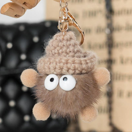 Cartoon Animal Plush Small Coal Ball Backpack Pendants Keychain Doll Keyring Car - Aimall