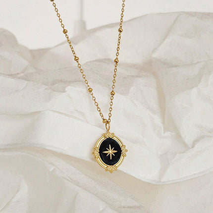 Black Polaris Oval Pendant Necklace Simple Court Style Fashion Jewelry Women