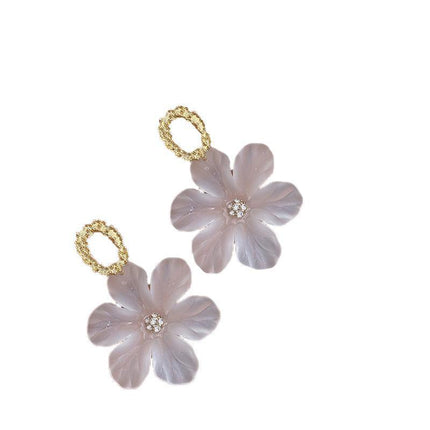925 Silver Needle Rose Petal Earrings Long Acrylic Tassel Eardrop Women - Aimall