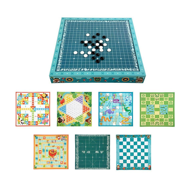 8-in-1 Board Game Set Chess Games Board Toy Backgammon Checkers Snakes Ladders - Aimall