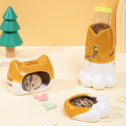 Hamster Porcelain Nest Escape House Tiger Head Bowl Claw Water Bottle Set