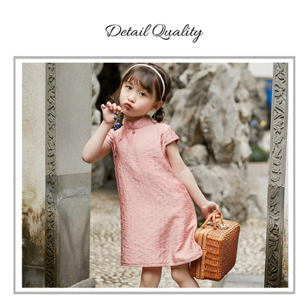 Girls Summer Cheongsam Dress Princess Solid Floral Fashion New Chinese Style - Aimall