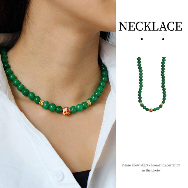 Green Natural Stone Beaded Necklace Beauty Handmade Women Simple Healing Reiki