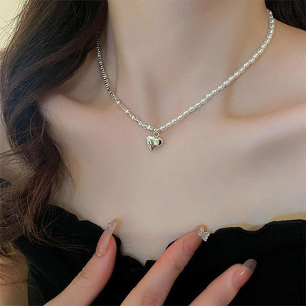 Elegant Simple Silver Heart Necklace with Freshwater Pearl Perfect Gift Jewelry