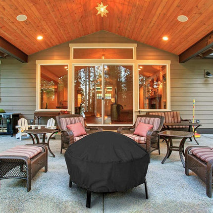 210D Outdoor Round Fire Pit Cover Garden BBQ Grill Bucket Pritector Waterproof - Aimall