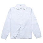 White Girls Peter Pan Collar Long Sleeve School Shirt with two button Adjustable Cuff - Aimall