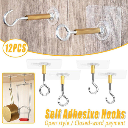 12 PCS Heavy Duty Self Adhesive Hooks Stainless Steel Ceiling Hooks for Home