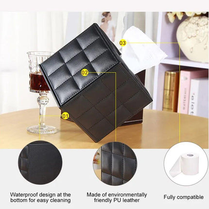 Luxury Leather Square Tissue Box Living Room Hotel Roll Paper Tube Holder