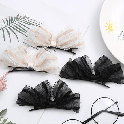 2PCS Women Hair Clip Side Bow Knot Barrettes Hairpin Party Headdress Gifts Lace - Aimall