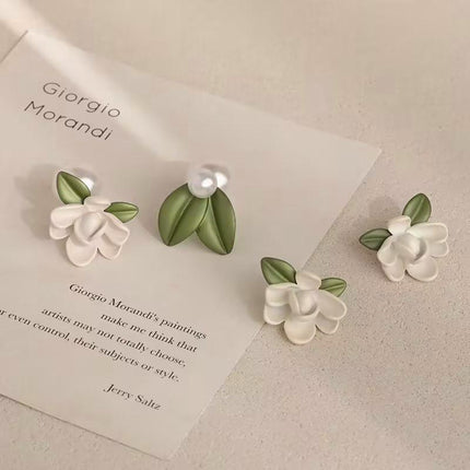 Green 925 Silver Needle Summer Sweet Flower Cluster Asymmetry Earrings Stud Gift - Aimall