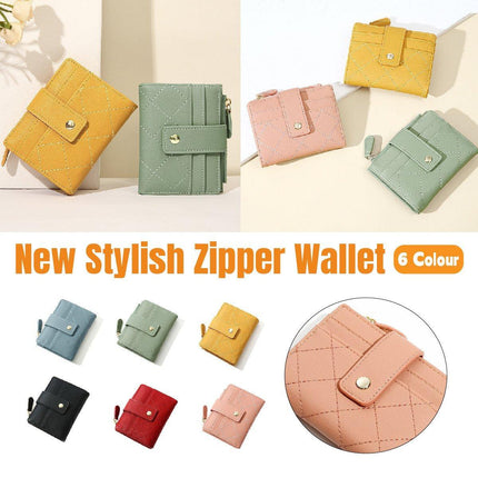 Stylish Women Short Wallet Multi-card Money Clip Zipper Two-Fold Purse Leather