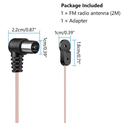 2m F-Type FM Antenna 75 Ohm Male Plug For Home Radio Stereo Signal Receiver Use